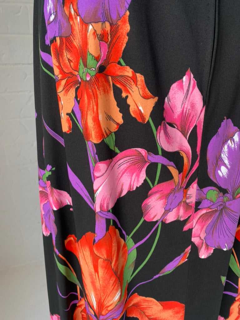 1970's Vintage KIO Floral Maxi SKirt + Fringed Tie/ Scarf