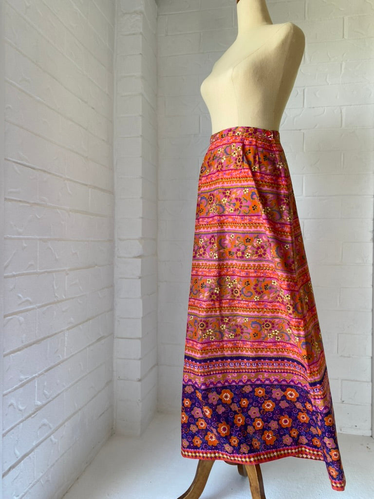 1970's Pink Cotton Batik Maxi Skirt