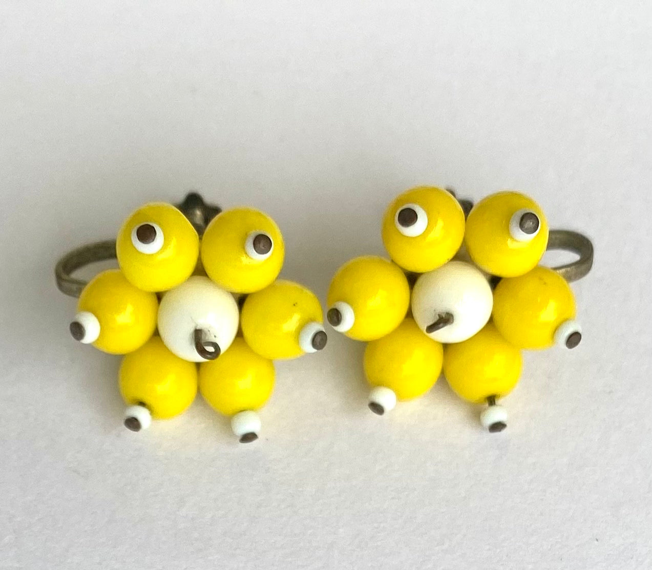 1950's Yellow & White Glass Cluster Earrings