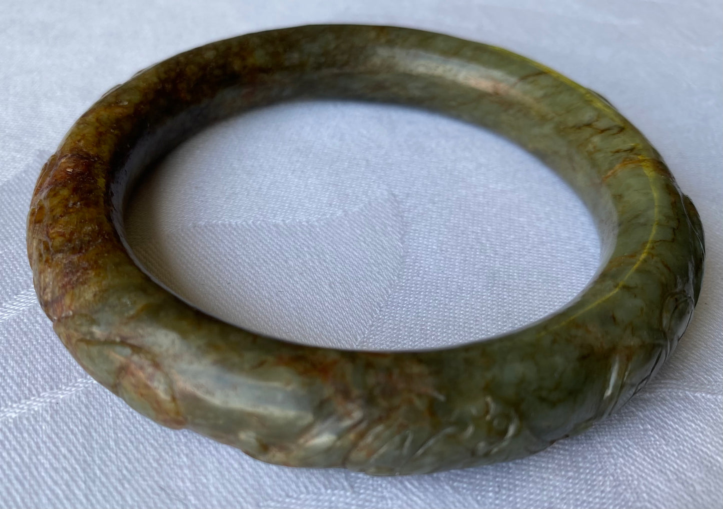 Antique Hand Carved Olive Nephrite Jade Bangle