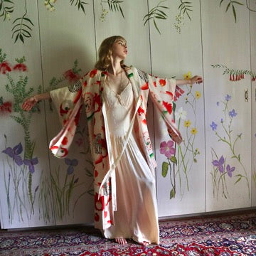 1960'S Vintage Silk Crepe Kimono
