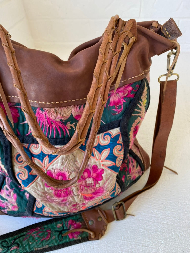 Extra Large Vintage Embroidered Leather Bag