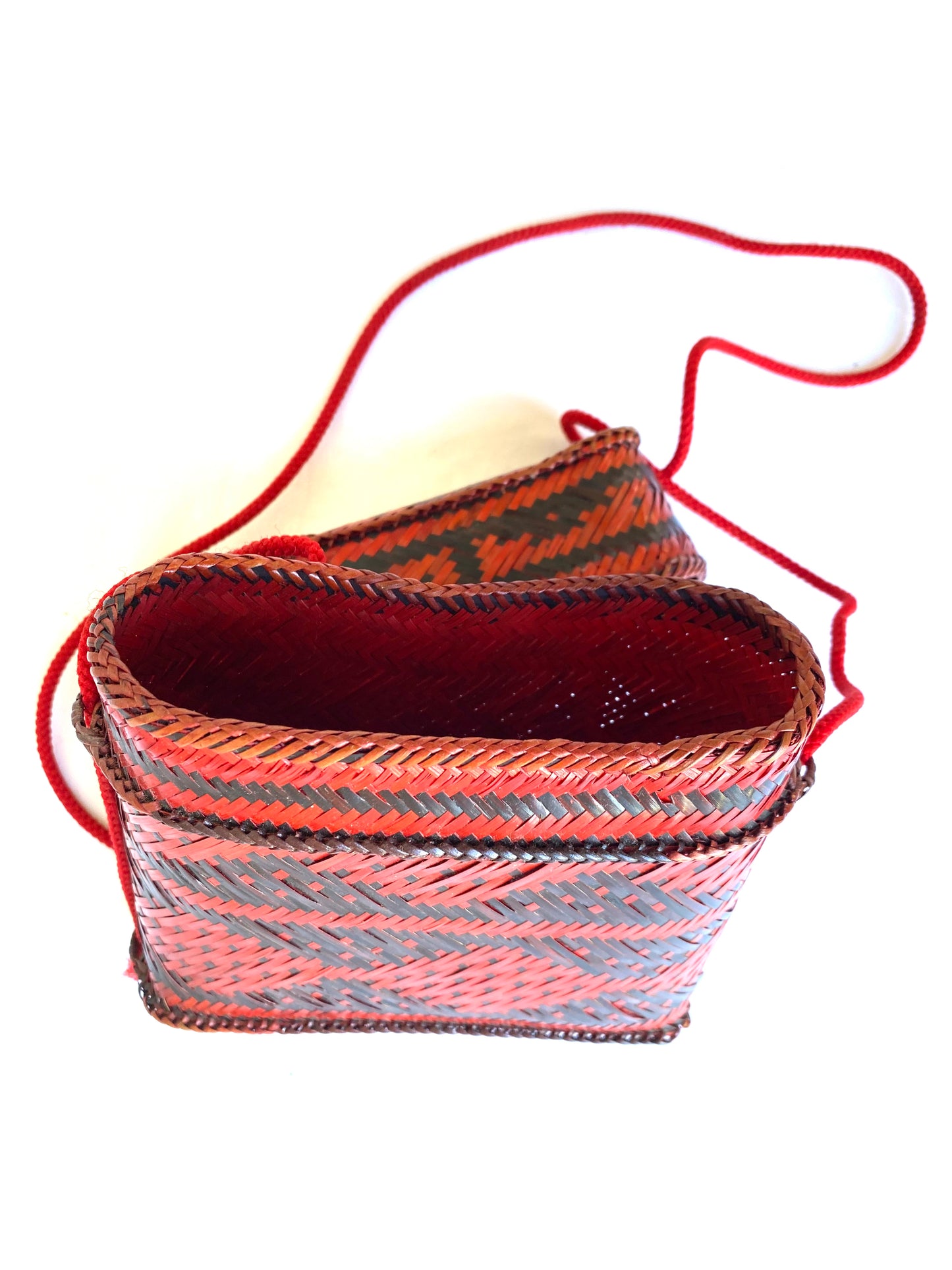 1980's Red, Fine,Strong Hand Woven Bamboo Handbag