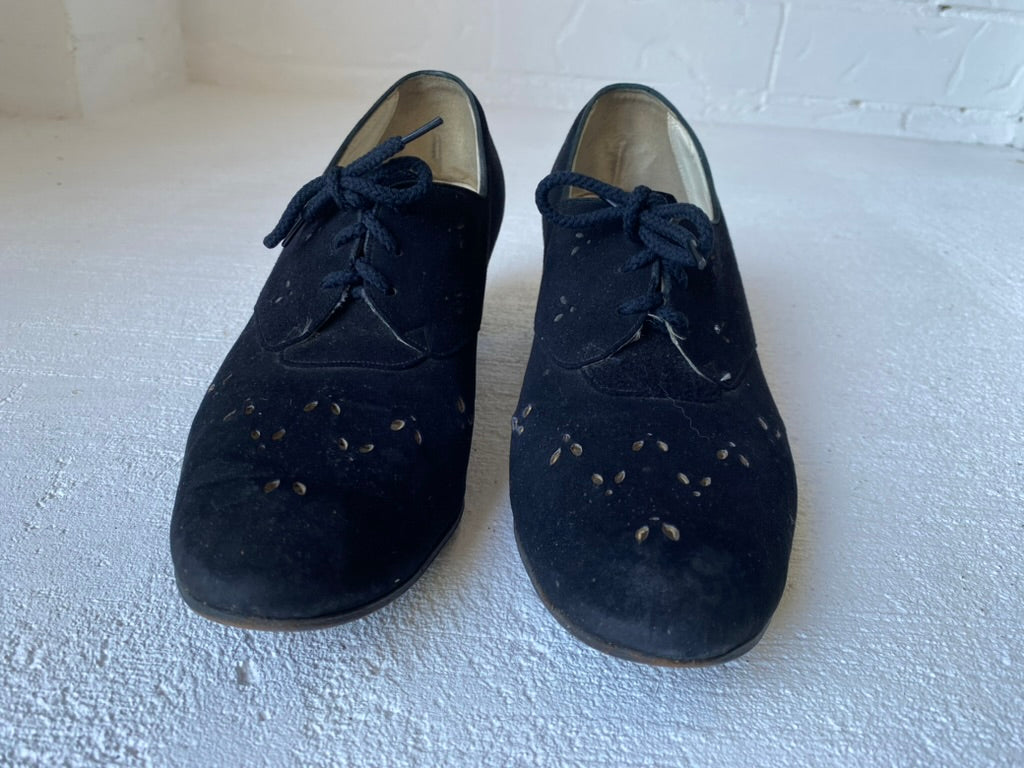 1940's Black Suede Lace Up Heels