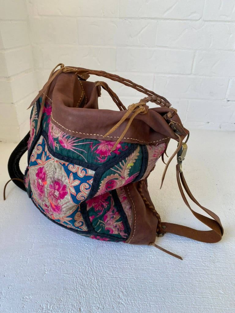 Extra Large Vintage Embroidered Leather Bag