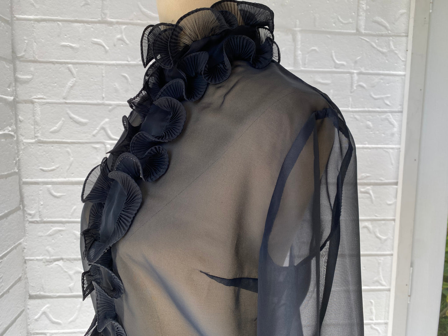 Ruffle Front Black Sheer Blouse