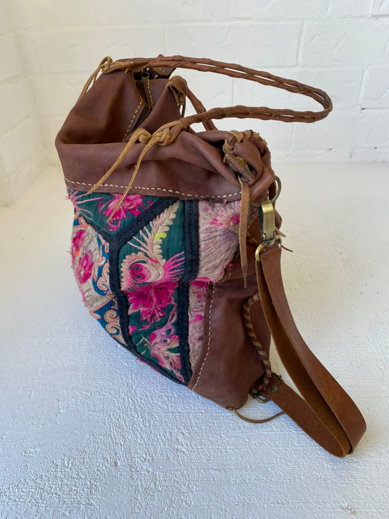 Extra Large Vintage Embroidered Leather Bag