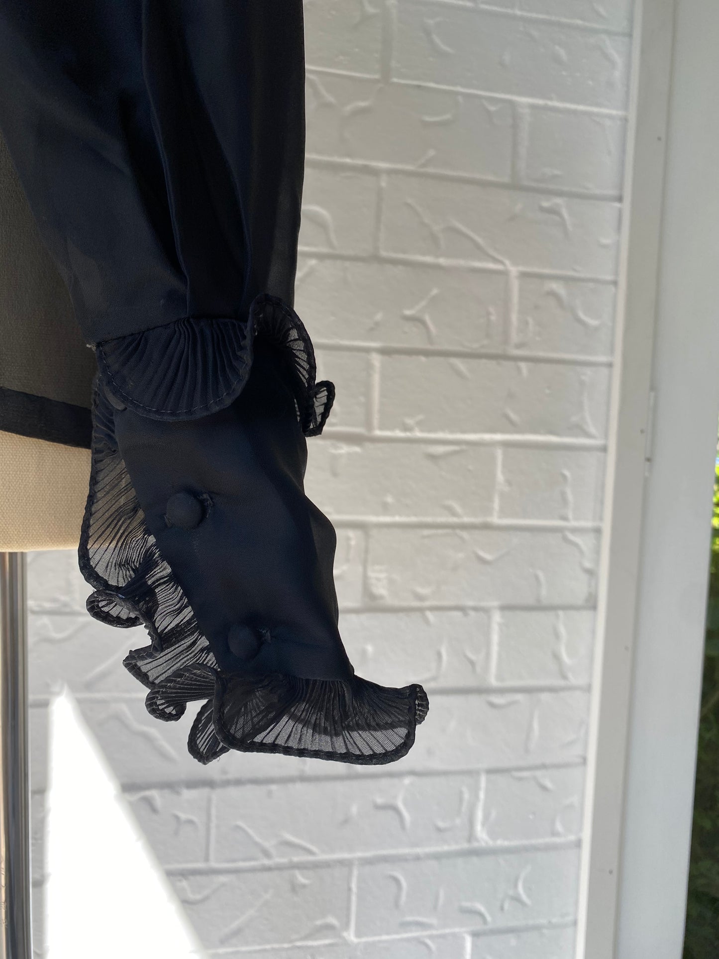 Ruffle Front Black Sheer Blouse