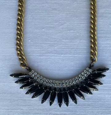 Black Glass and Brass Elizabeth Cole Necklace