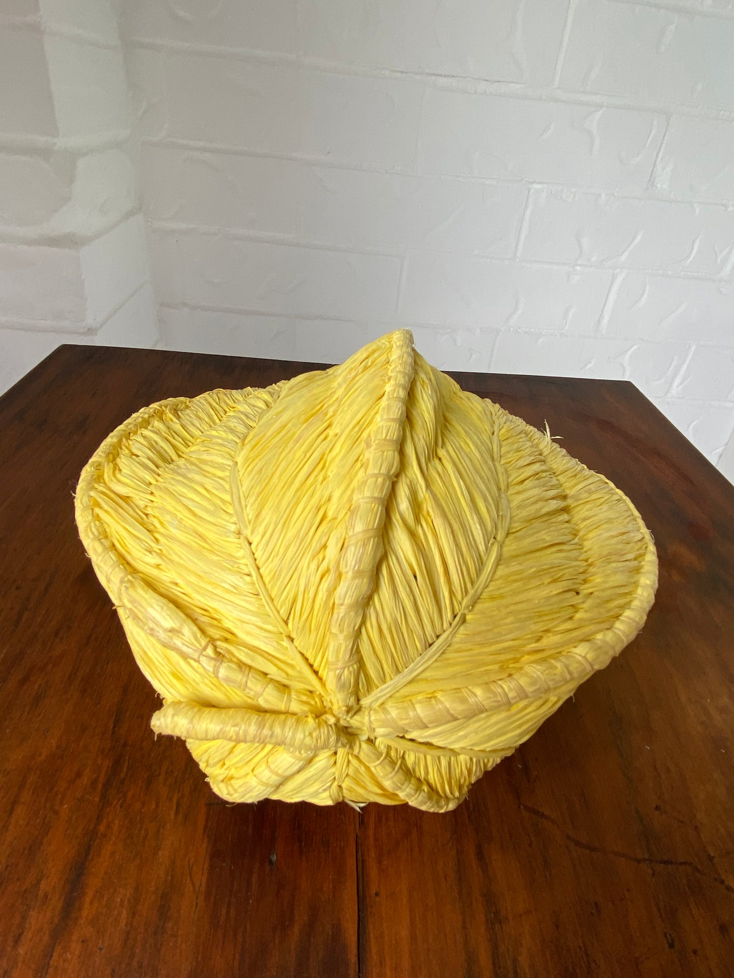 Vintage Golden Yellow Crochet and Rattan Drawstring Purse