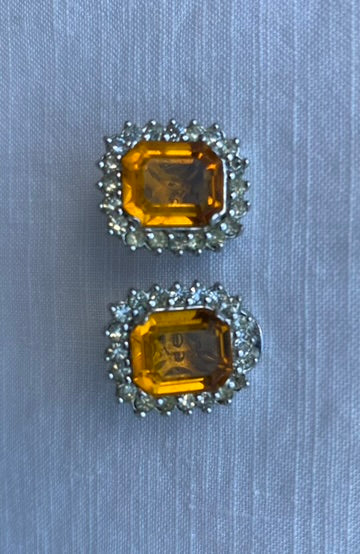 1950's Quality Classic Design Amber and Diamanté Earrings