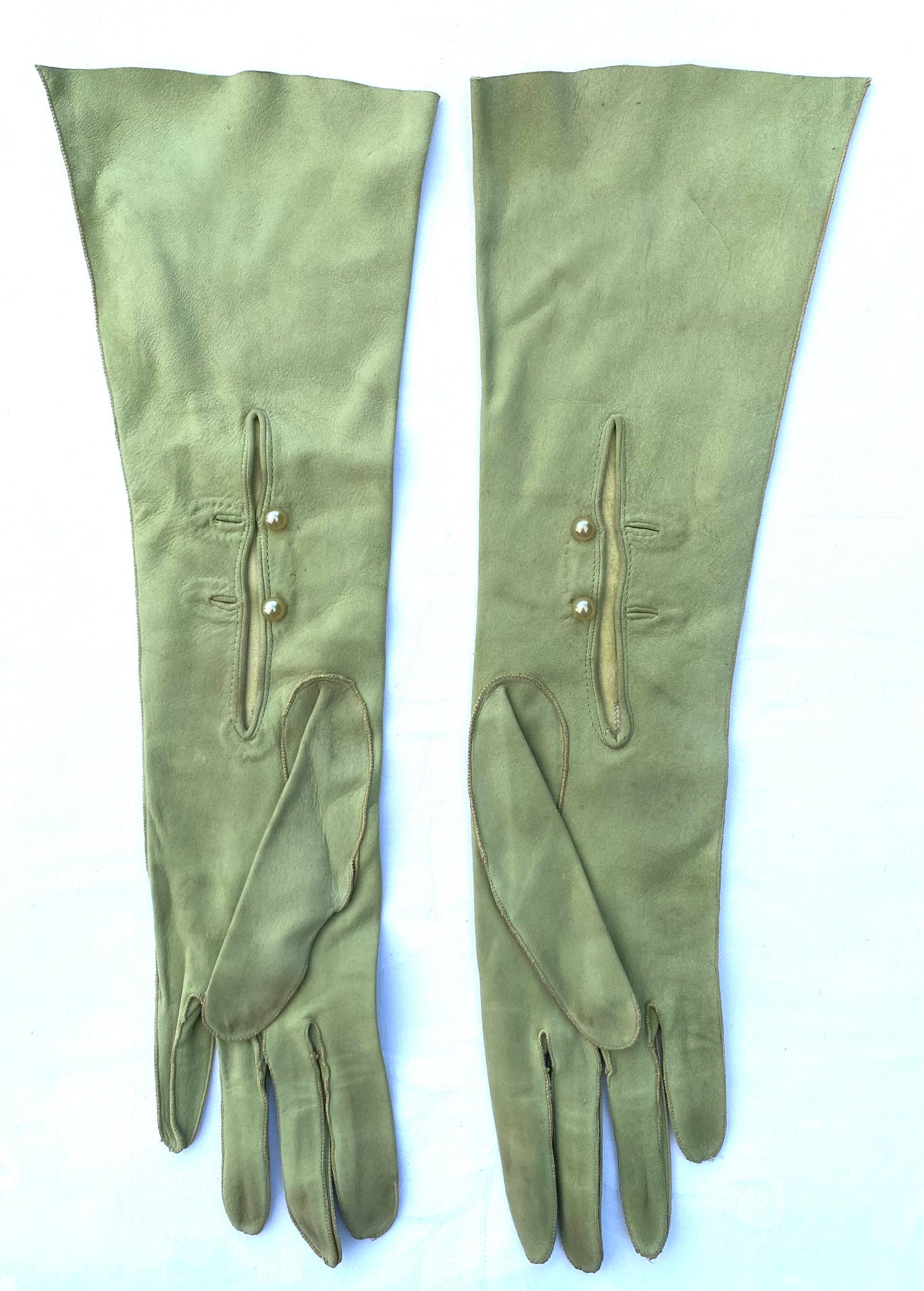 Pea Green Long Suede Gloves