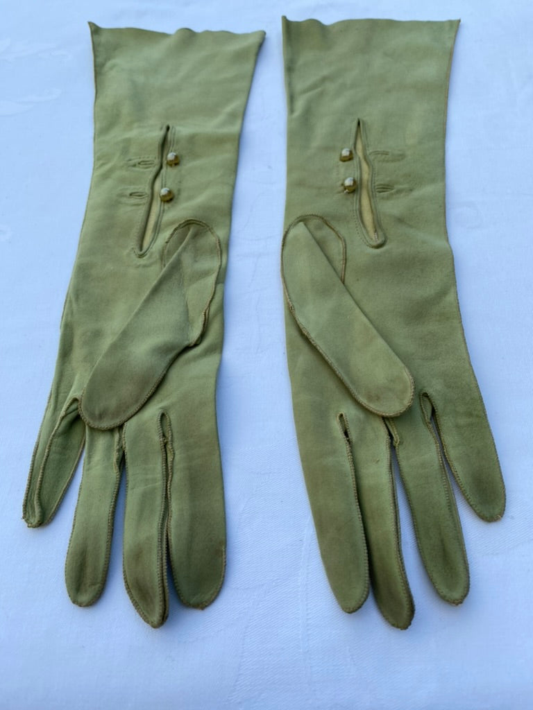 Pea Green Long Suede Gloves