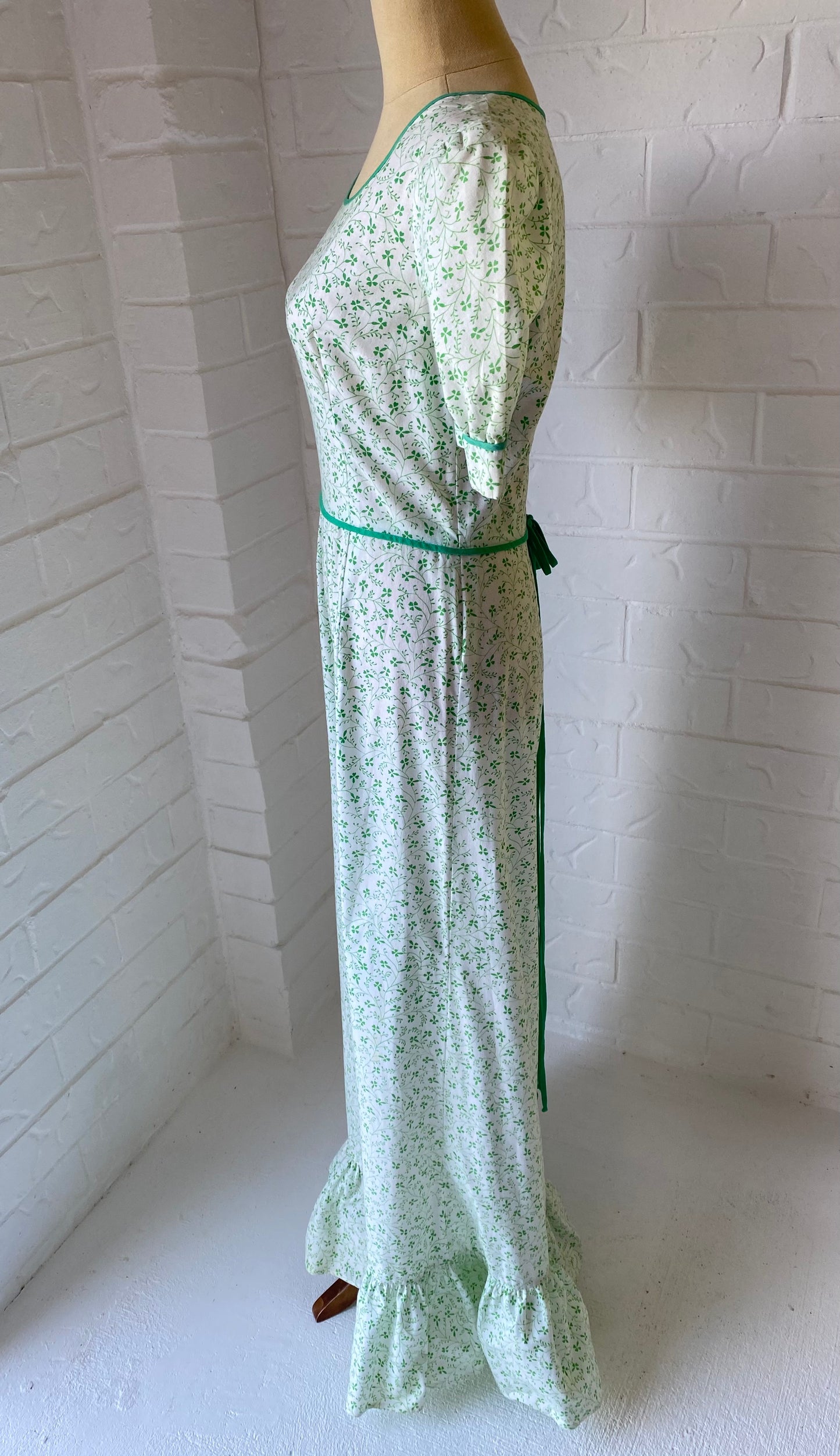 70s Fresh Green Flower Prairie Maxi Dress