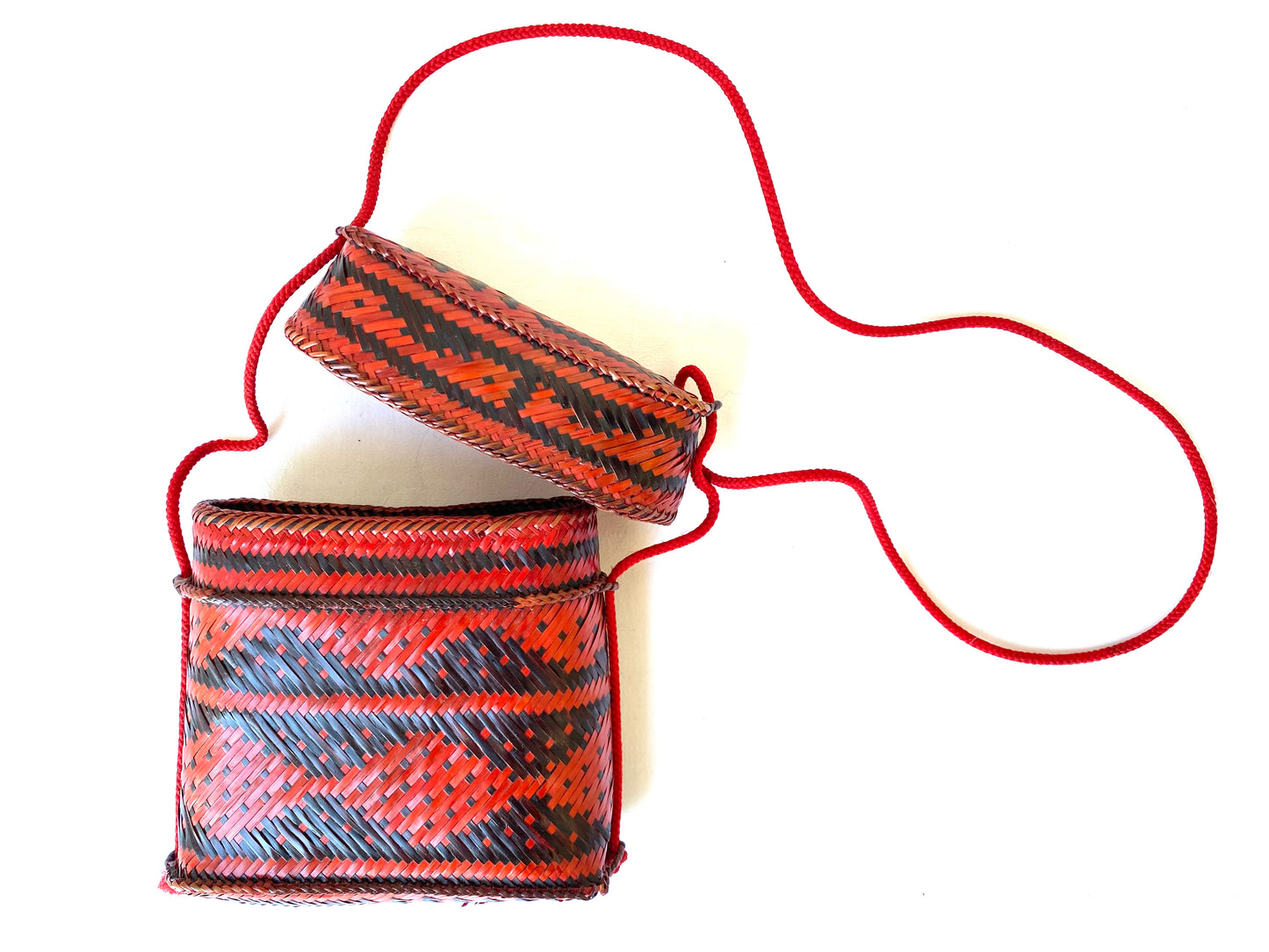1980's Red, Fine,Strong Hand Woven Bamboo Handbag