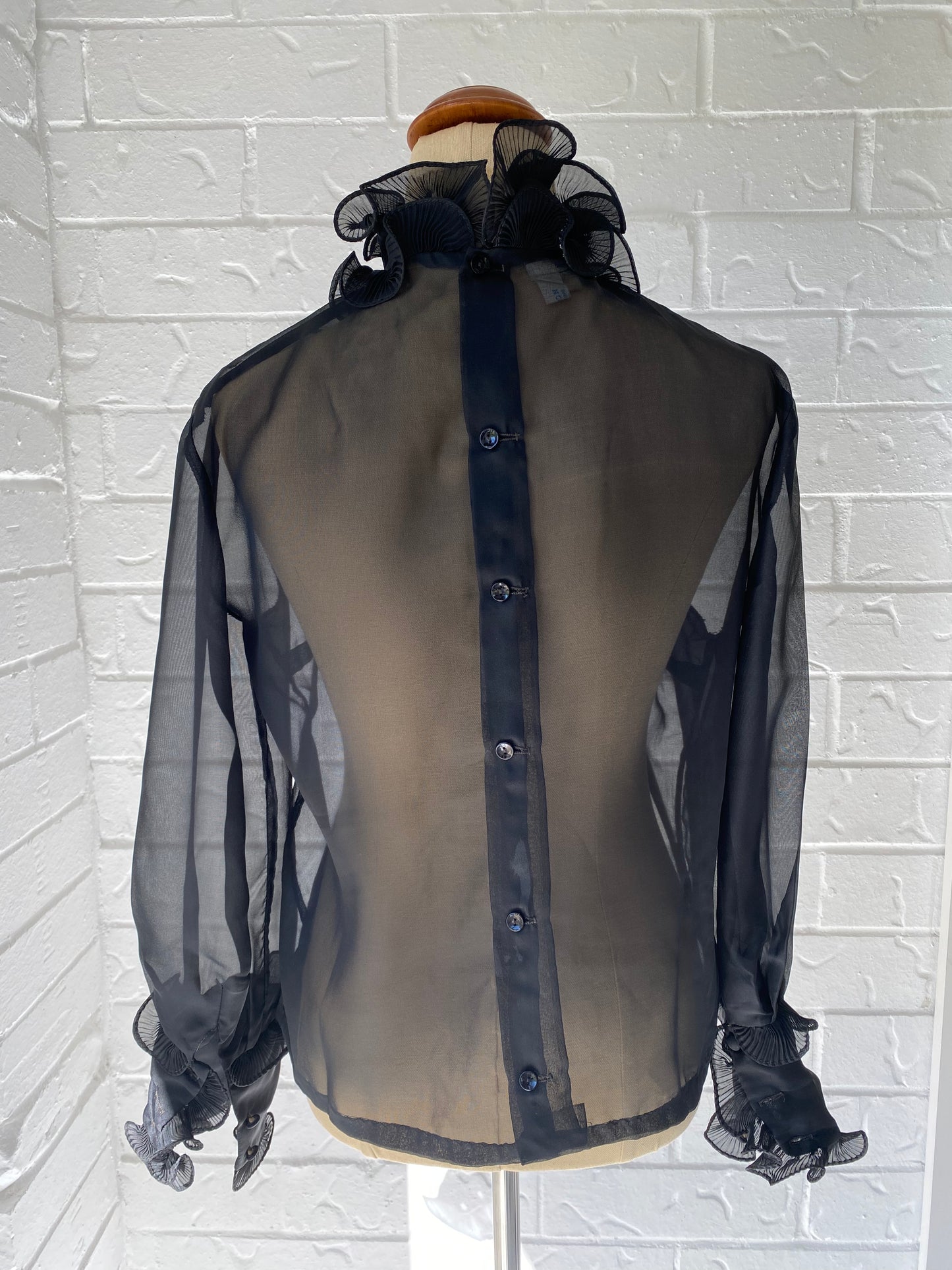 Ruffle Front Black Sheer Blouse