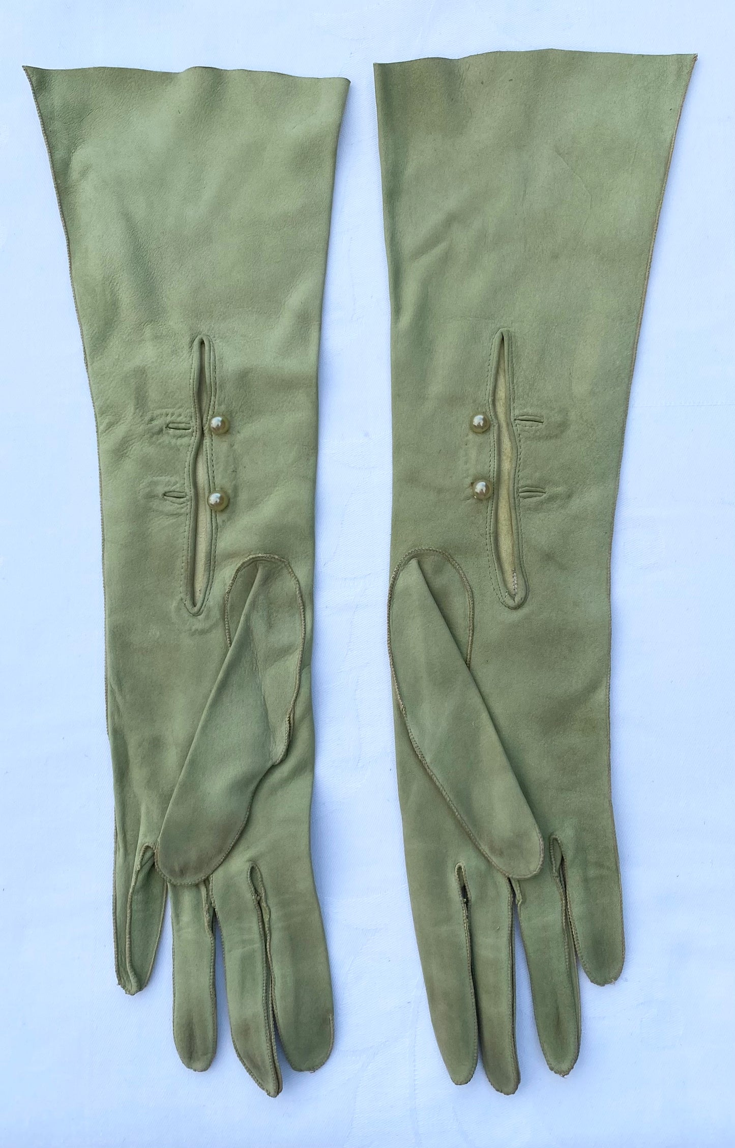 Pea Green Long Suede Gloves