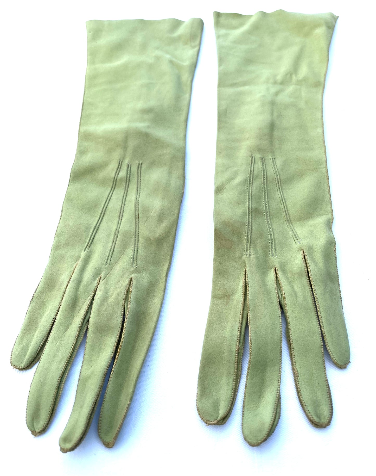 Pea Green Long Suede Gloves