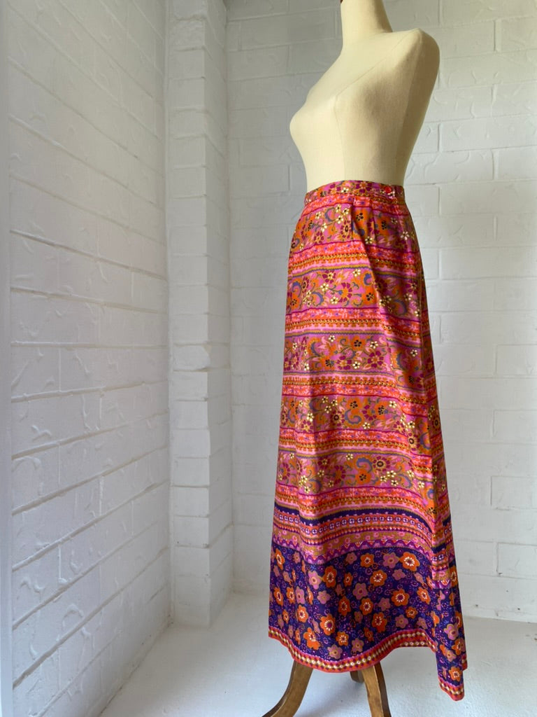1970's Pink Cotton Batik Maxi Skirt