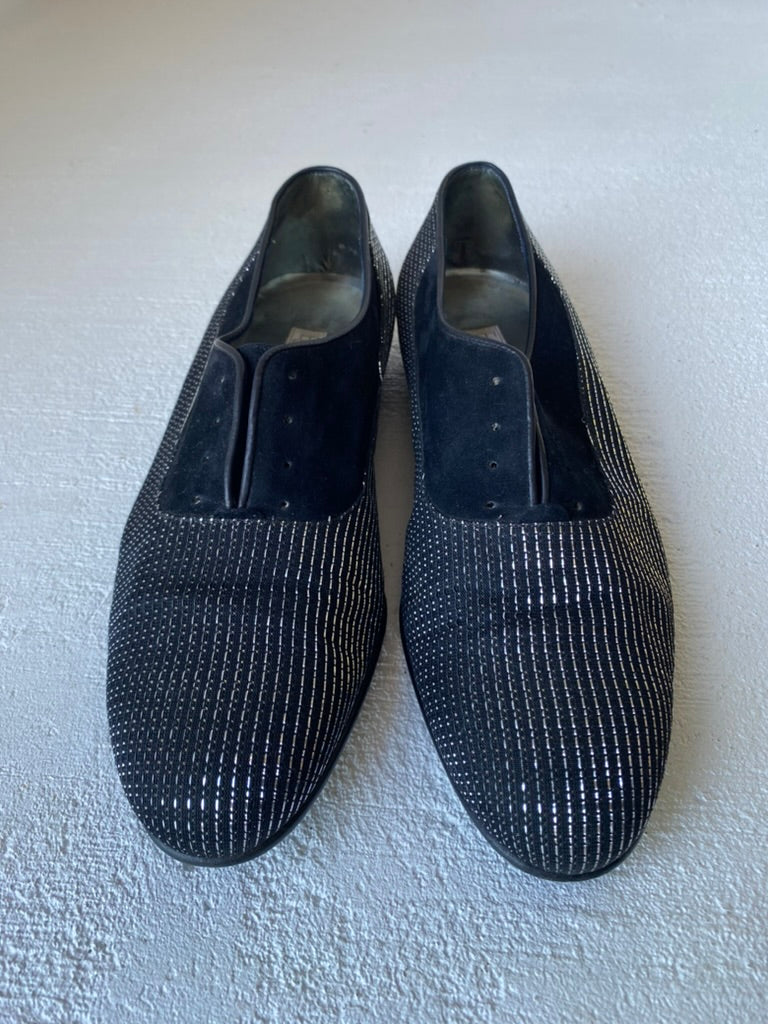 1980s Egidio Ghetti Suede & Silver Lame Loafers