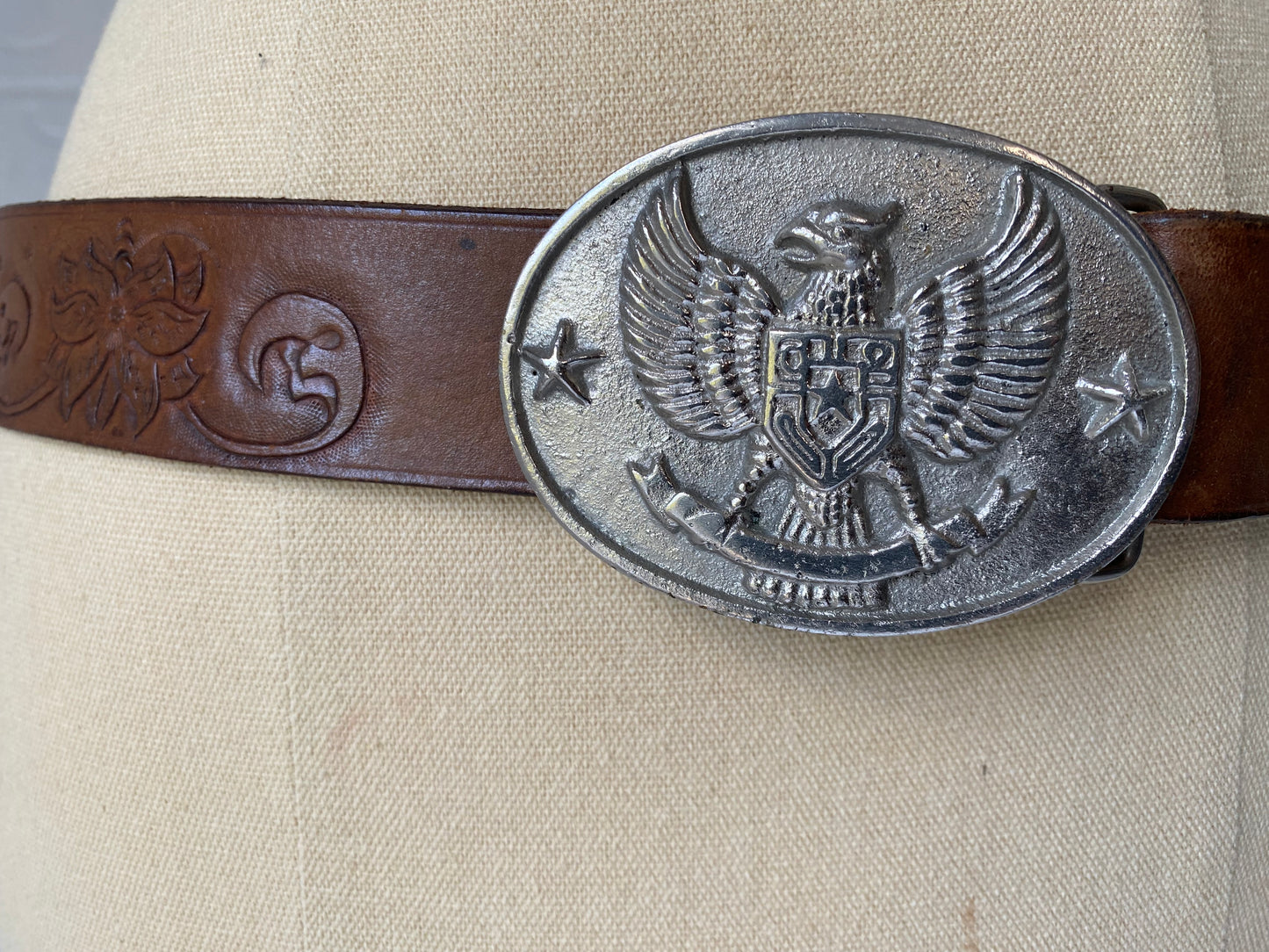 Eagle Buckle Worked Leather Belt