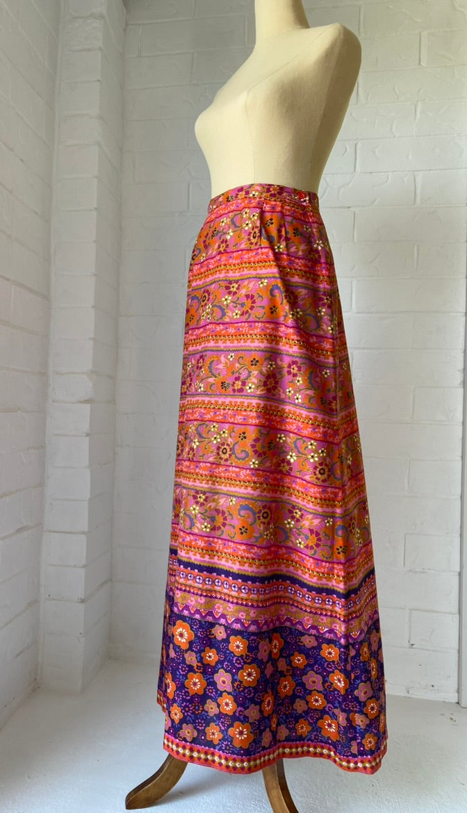 1970's Pink Cotton Batik Maxi Skirt