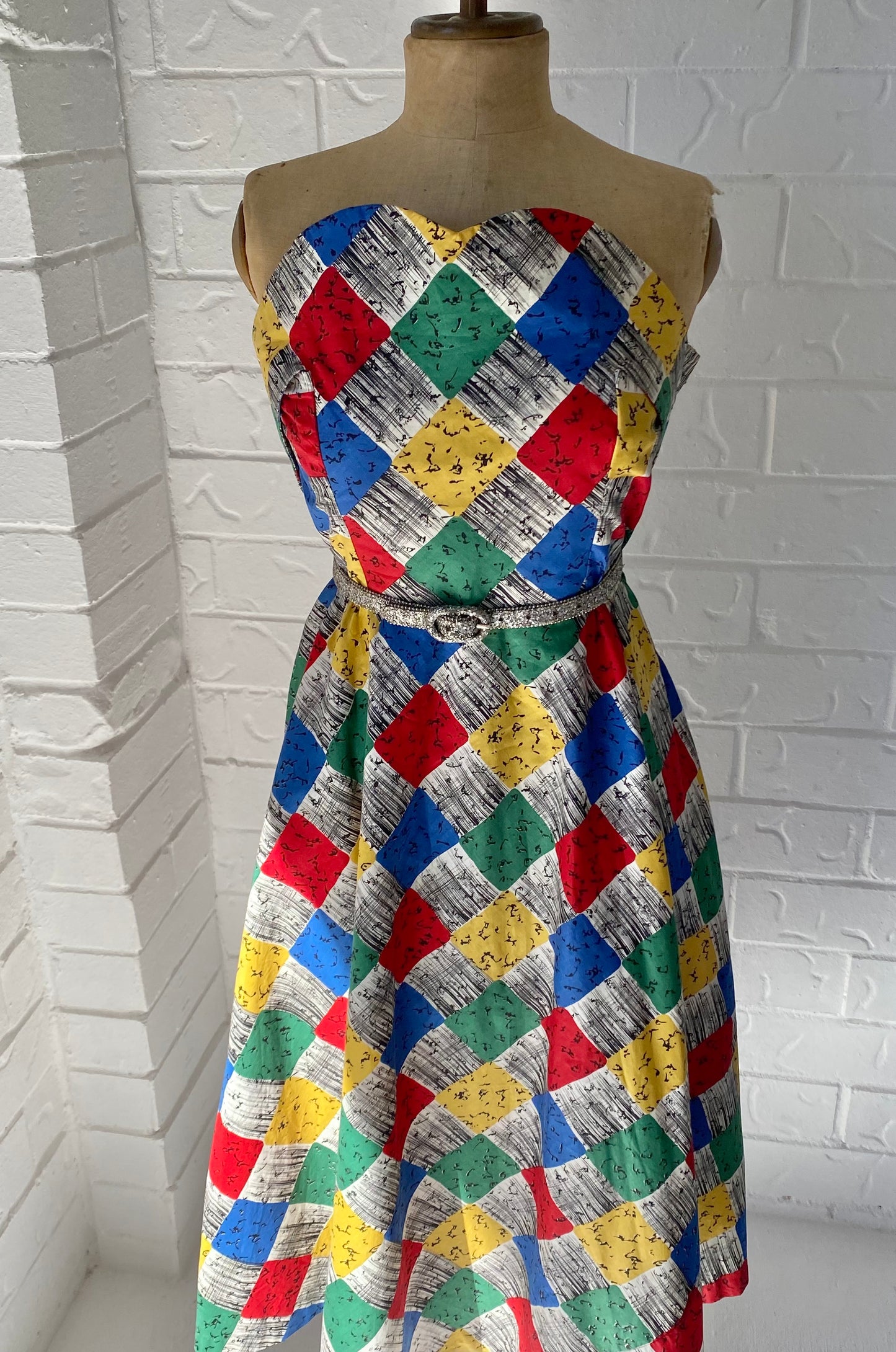 1950's Colourful Cotton Strapless Dress