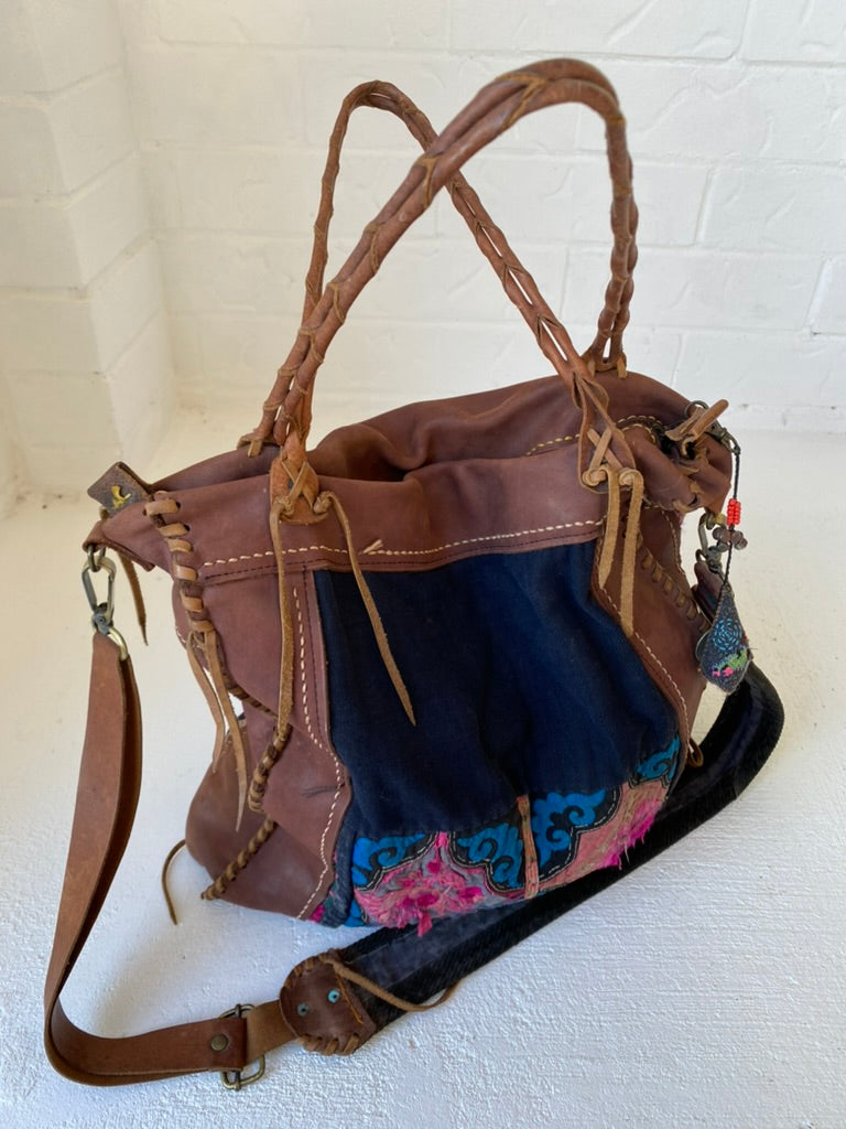 Extra Large Vintage Embroidered Leather Bag