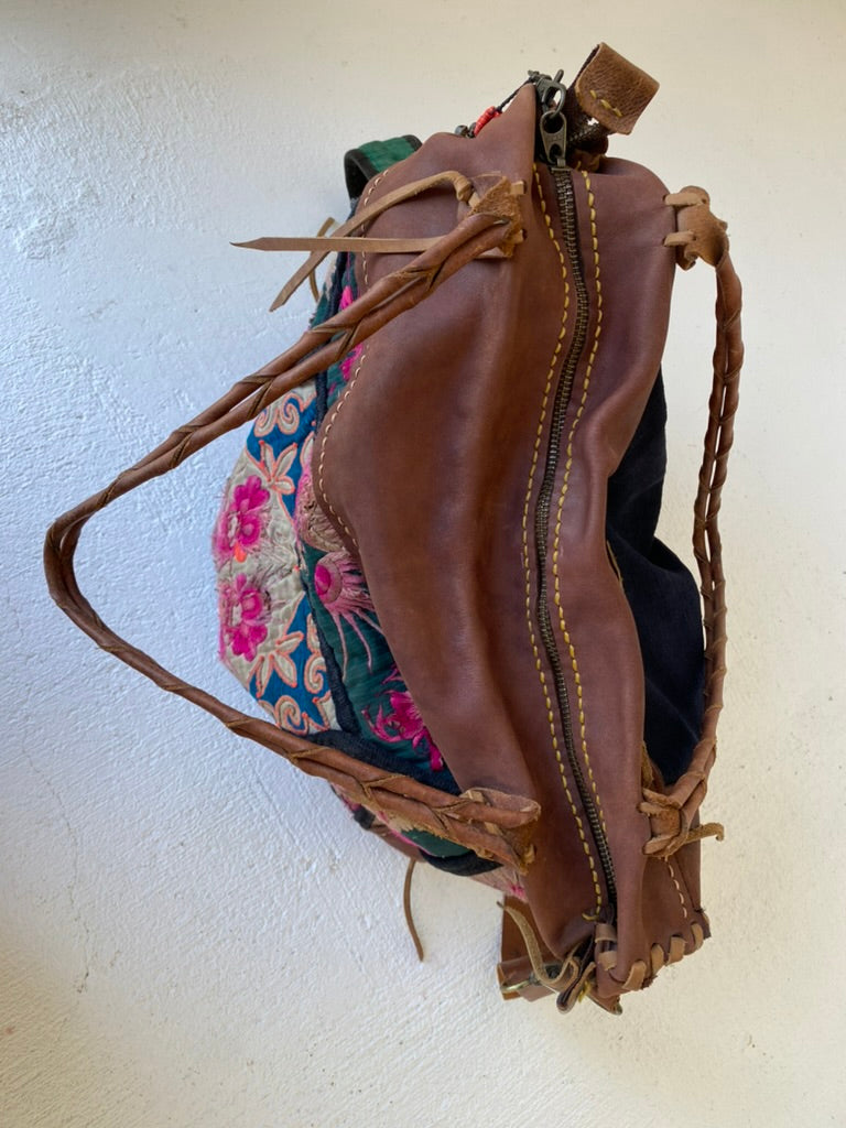 Extra Large Vintage Embroidered Leather Bag
