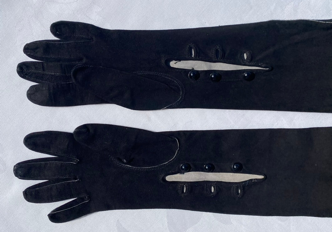 Vintage Long Black Suede Gloves