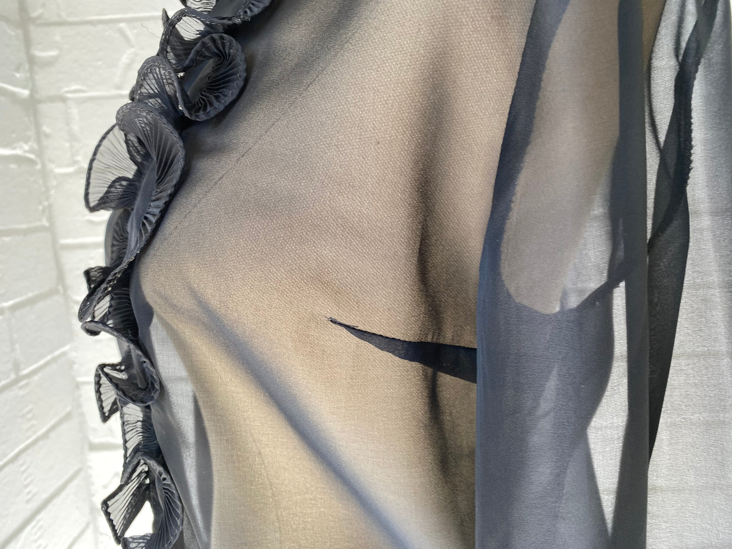 Ruffle Front Black Sheer Blouse