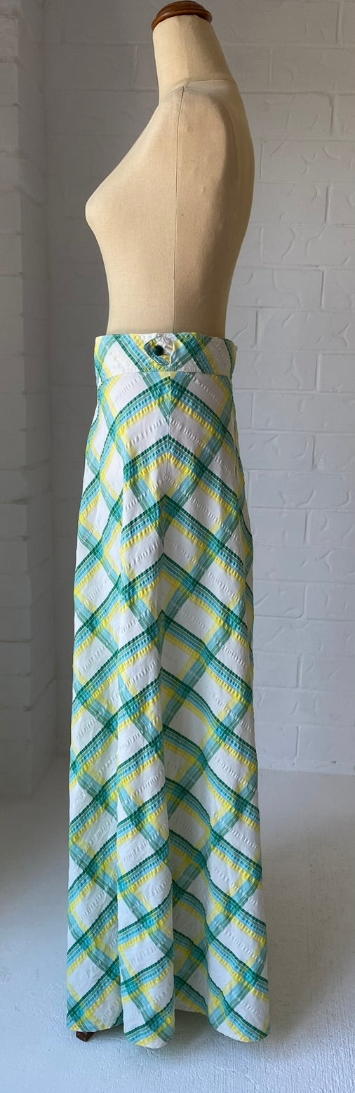 70s Seersucker Chevron Check Maxi Skirt