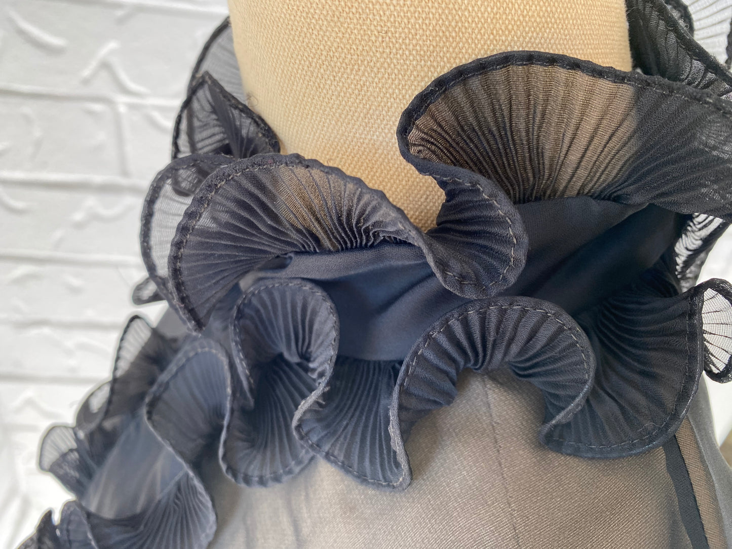 Ruffle Front Black Sheer Blouse