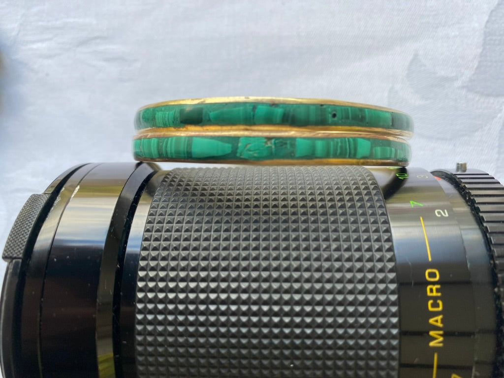 Vintage Brass Bangles Inlaid with Malachite Stone