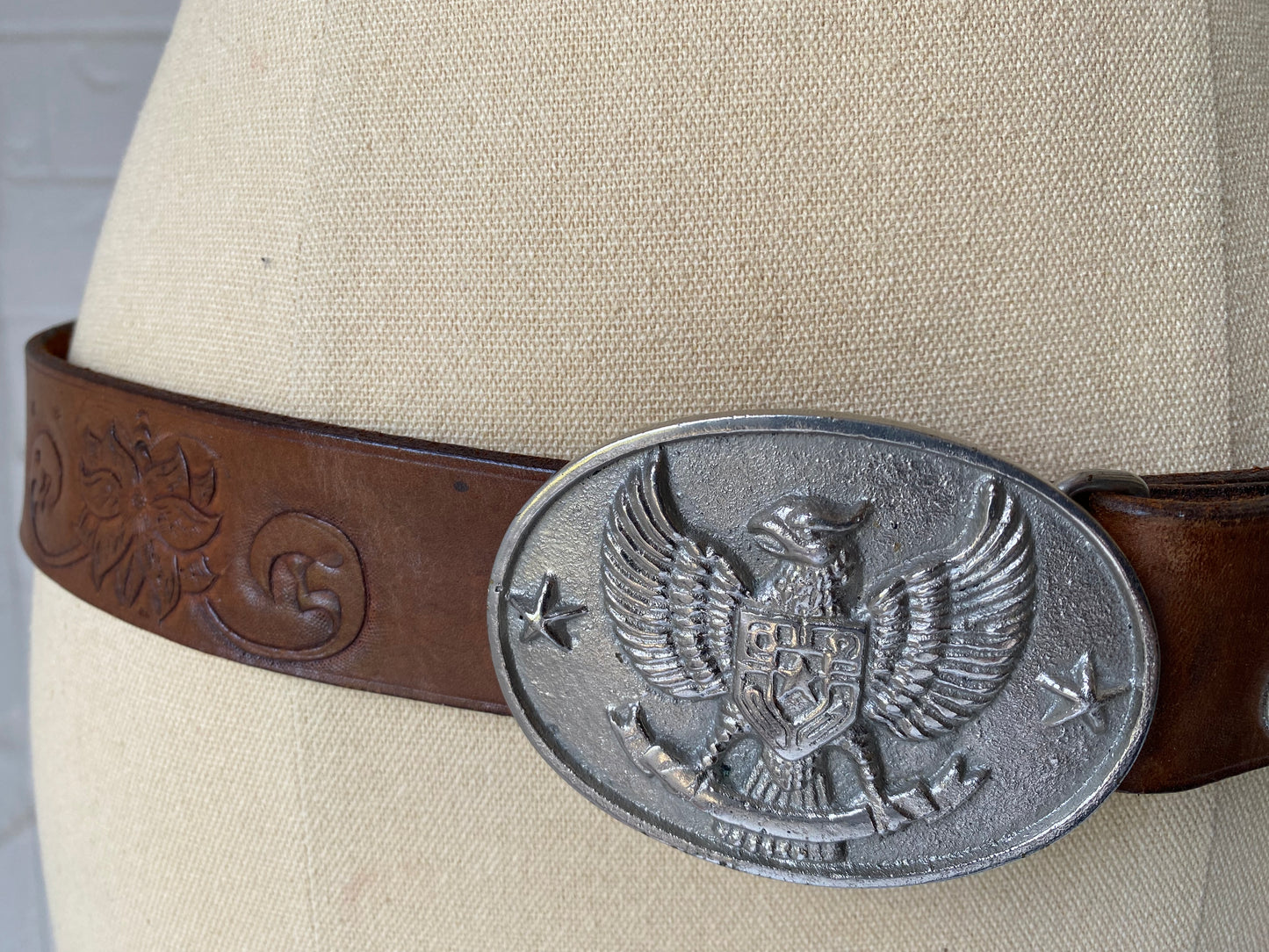 Eagle Buckle Worked Leather Belt