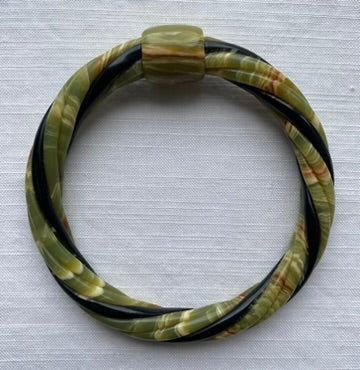 1970's Green Cellulose Tortoise Shell Twist Bangle