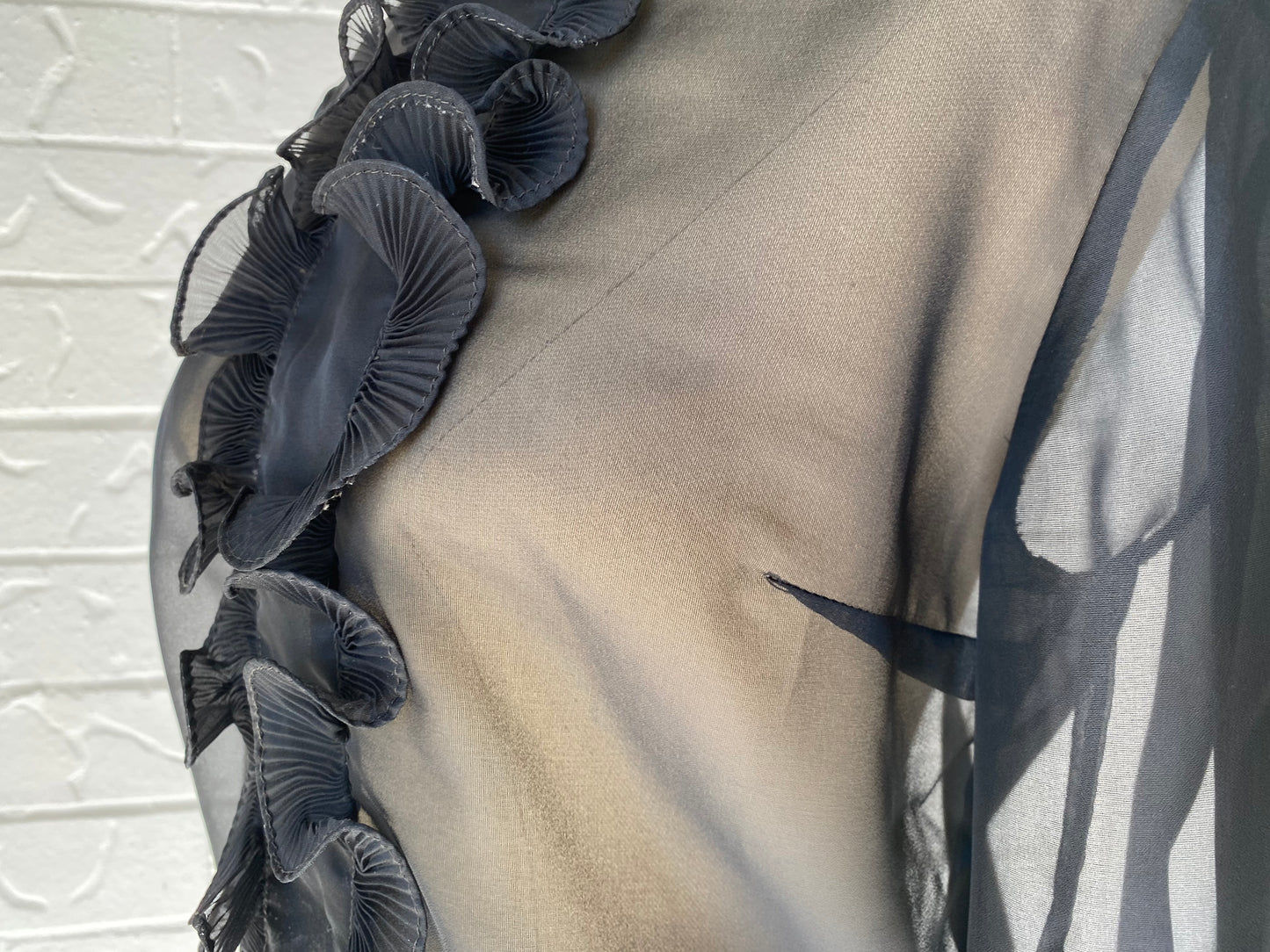 Ruffle Front Black Sheer Blouse
