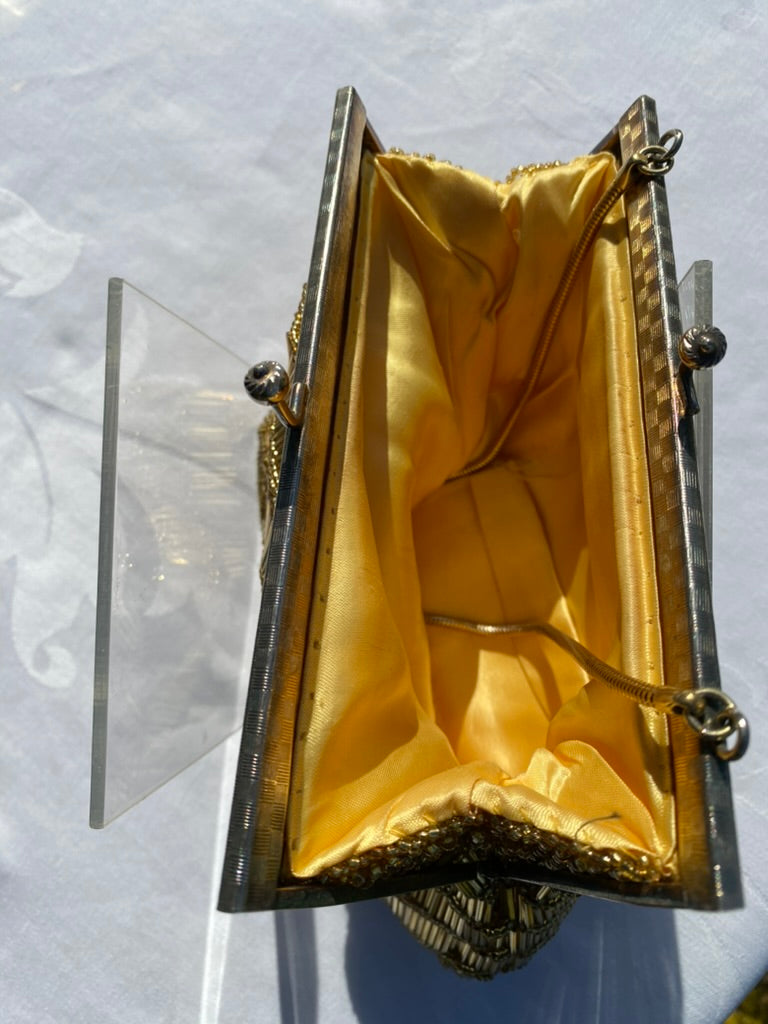 1950's Gold Glass Beaded Evening Bag