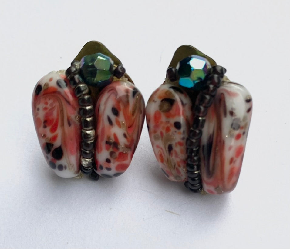 1950's Shell Diamanté Cluster Earrings