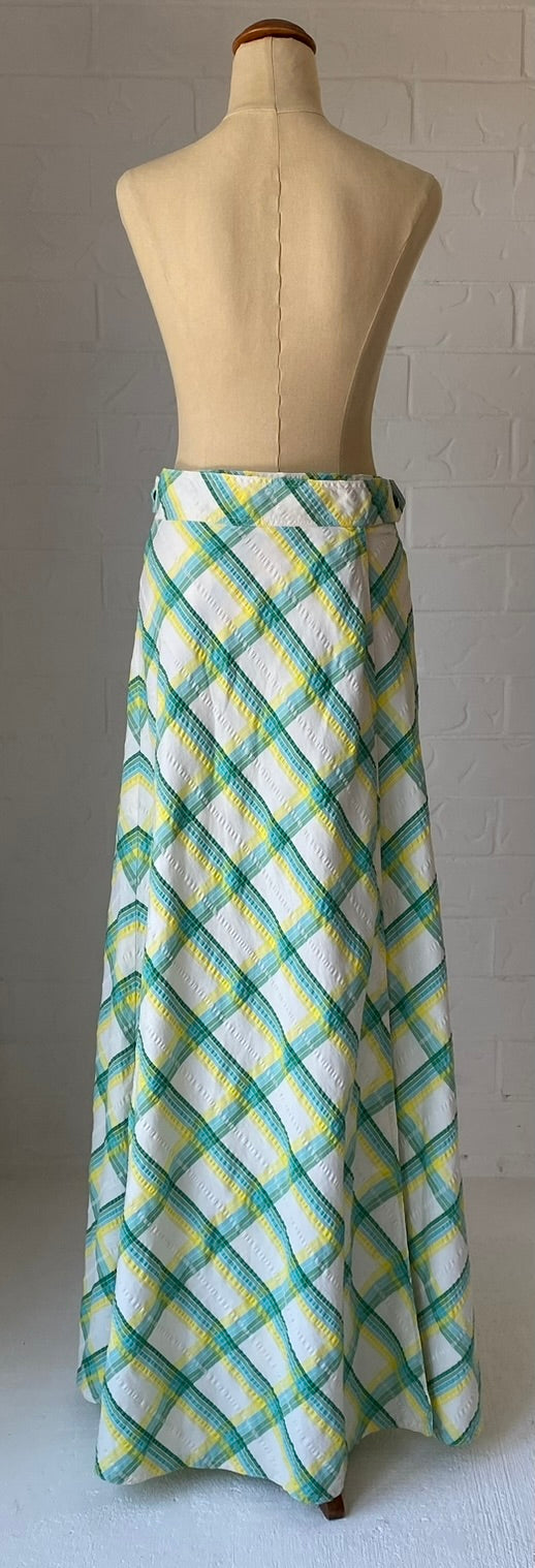 70s Seersucker Chevron Check Maxi Skirt