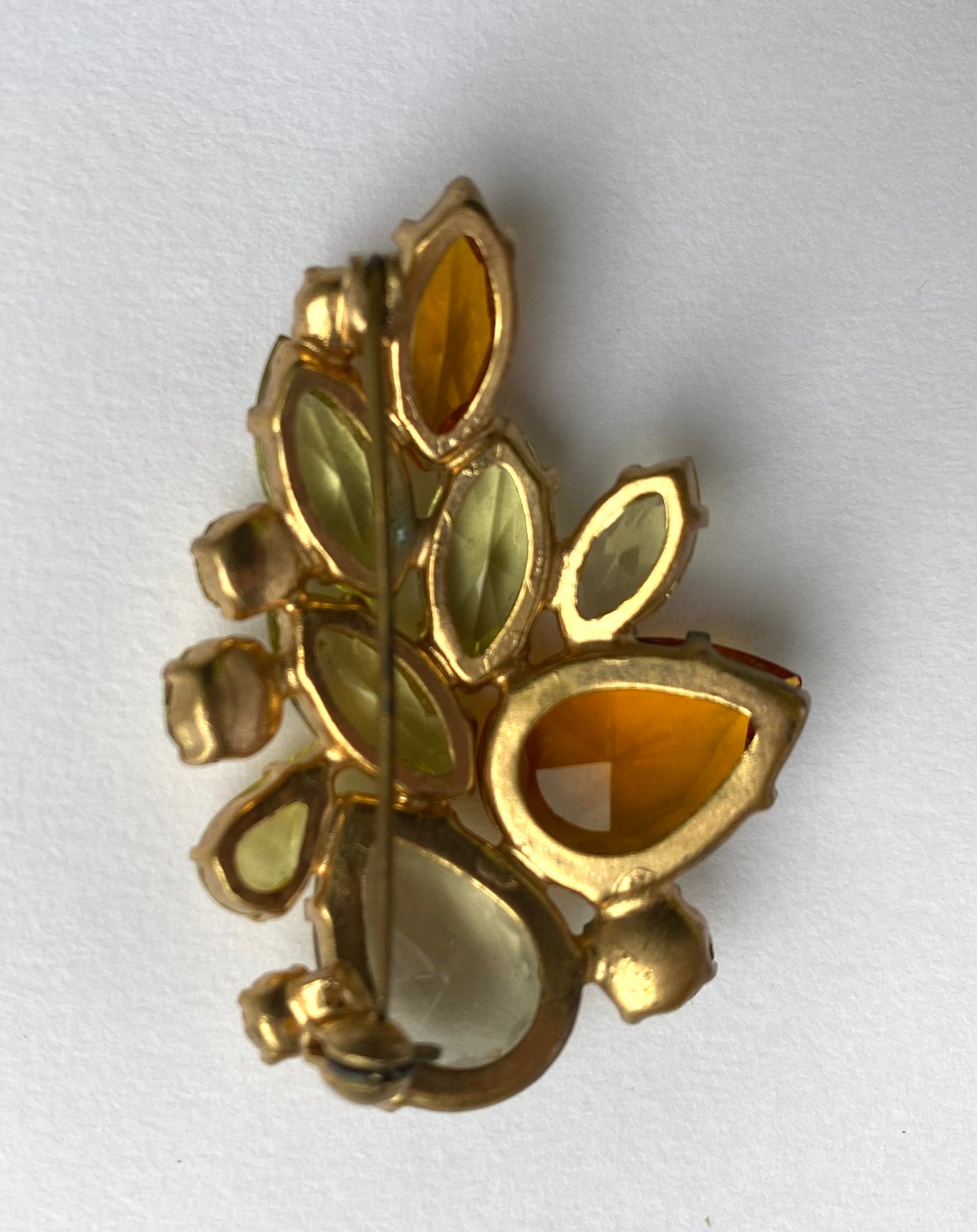 1950s Stunning Glass Amber & Citrine Brooch