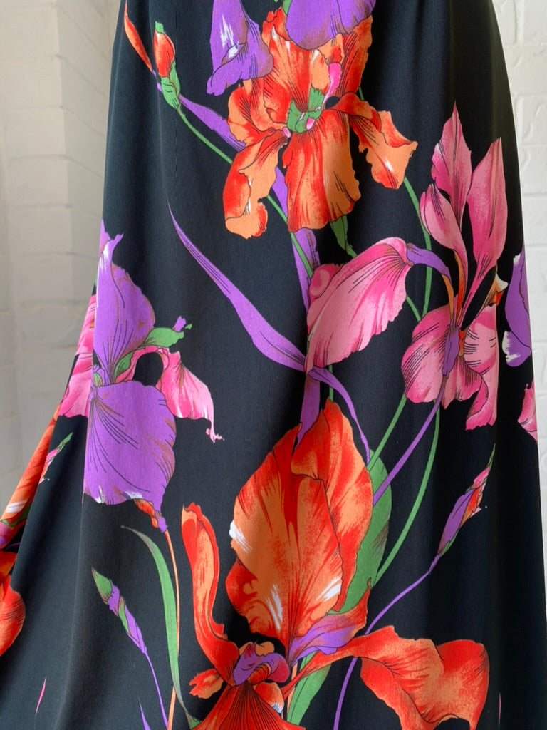 1970's Vintage KIO Floral Maxi SKirt + Fringed Tie/ Scarf