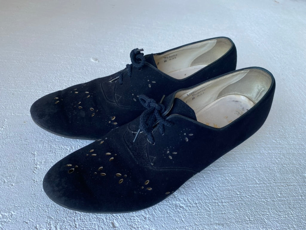 1940's Black Suede Lace Up Heels