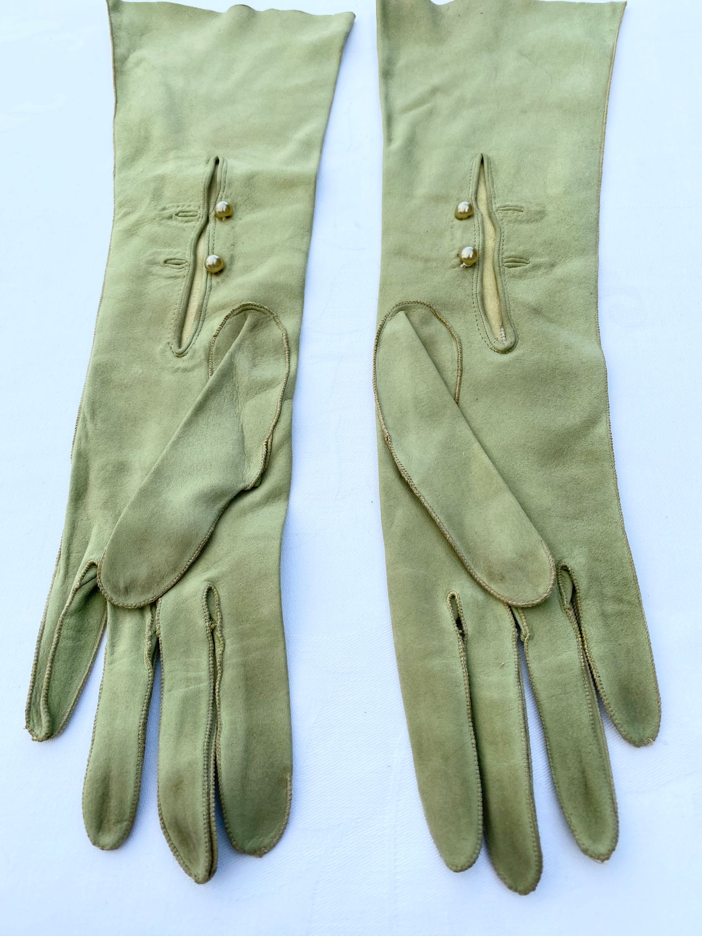 Pea Green Long Suede Gloves