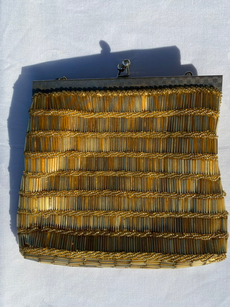 1950's Gold Glass Beaded Evening Bag