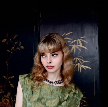 1950'S Forrest Green & Antique Gold Silk Brocade Dress