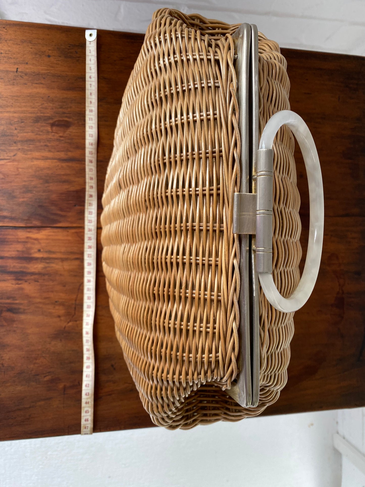 Large 1950's Plastic Wicker and Lucite Handle Bag