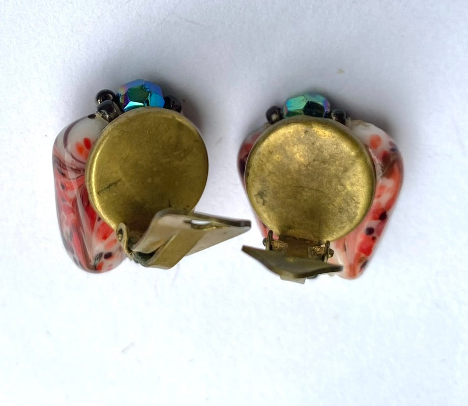 1950's Shell Diamanté Cluster Earrings