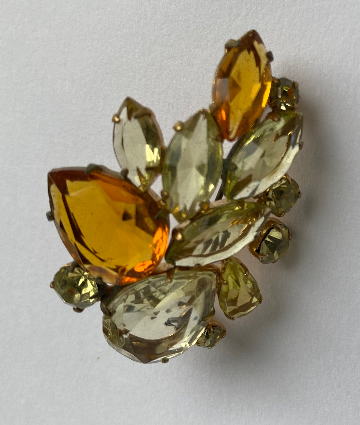 1950s Stunning Glass Amber & Citrine Brooch