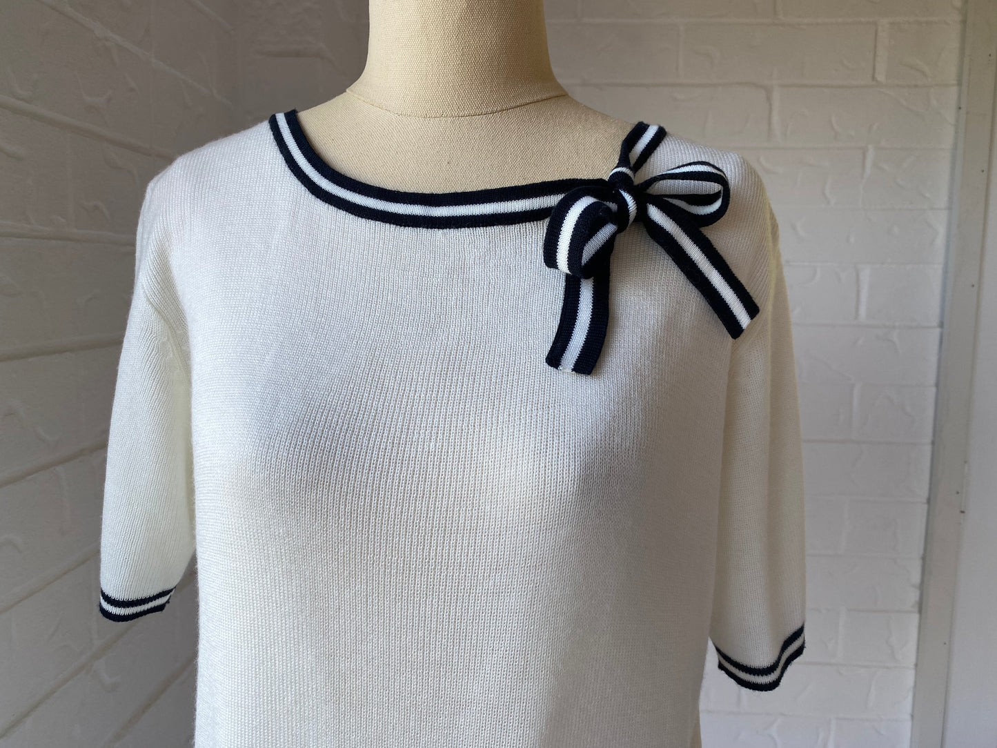 Vintage Stripe Bow Knit Top